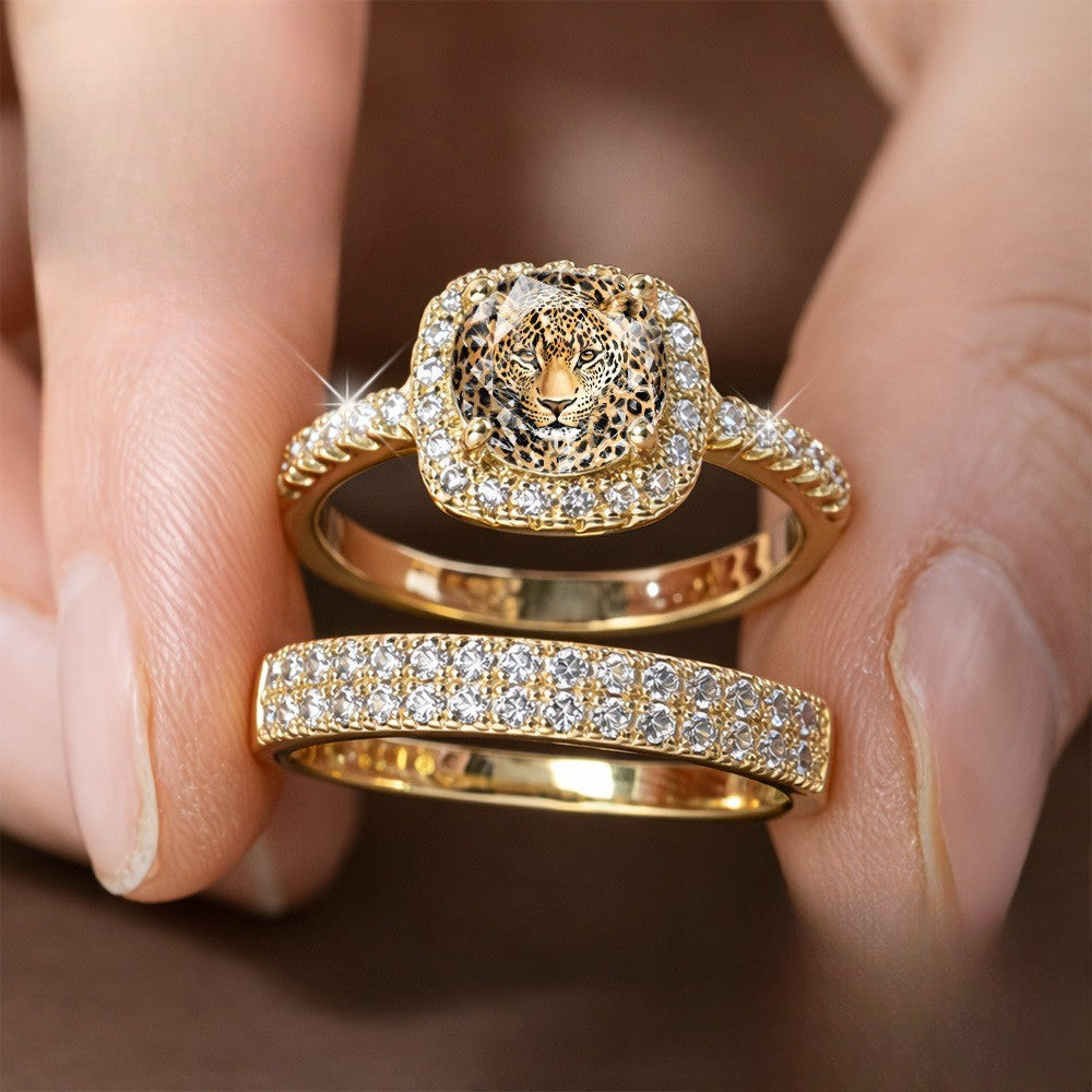 Leopard Square Crystal Ring Set