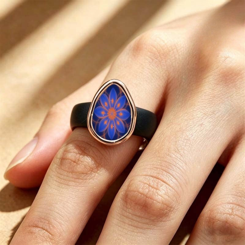 Blue Floral Mandala Teardrop Ring