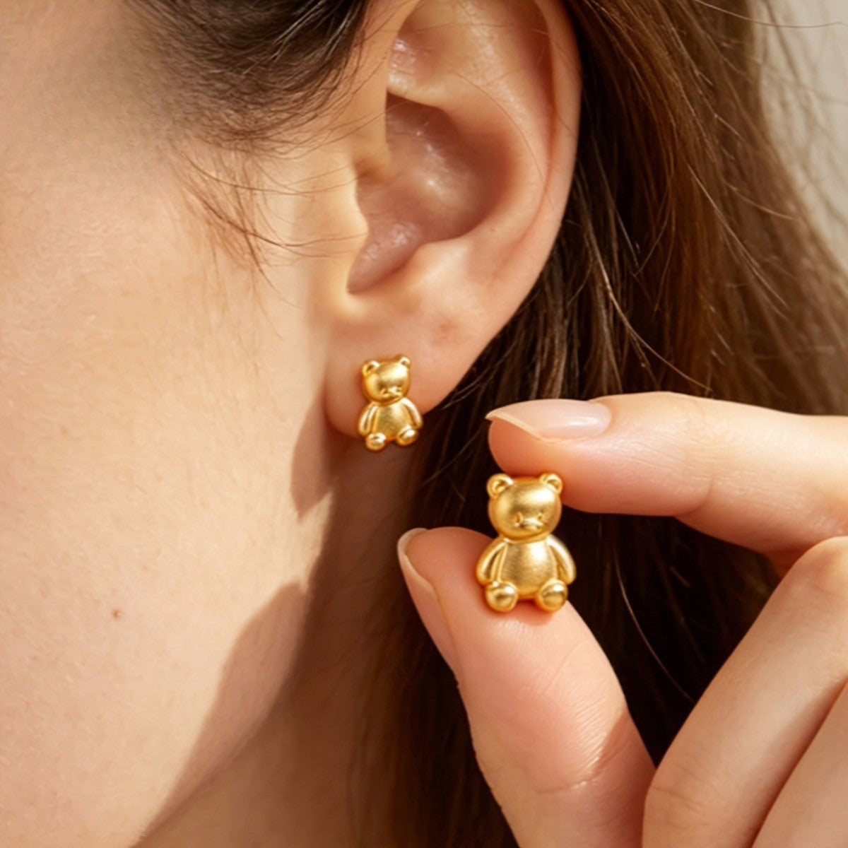 3D Teddy Bear Stud Earrings