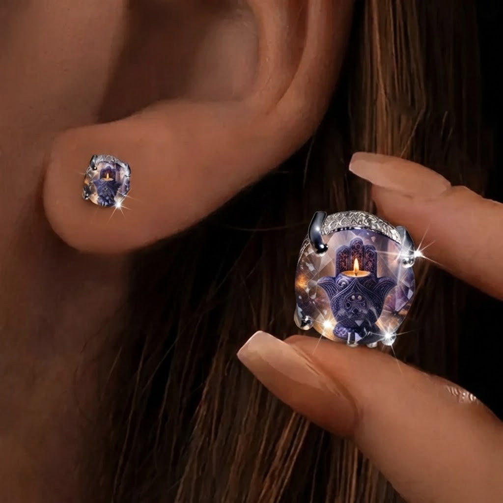 Starry Sky Hamsa Candle Stud Earrings