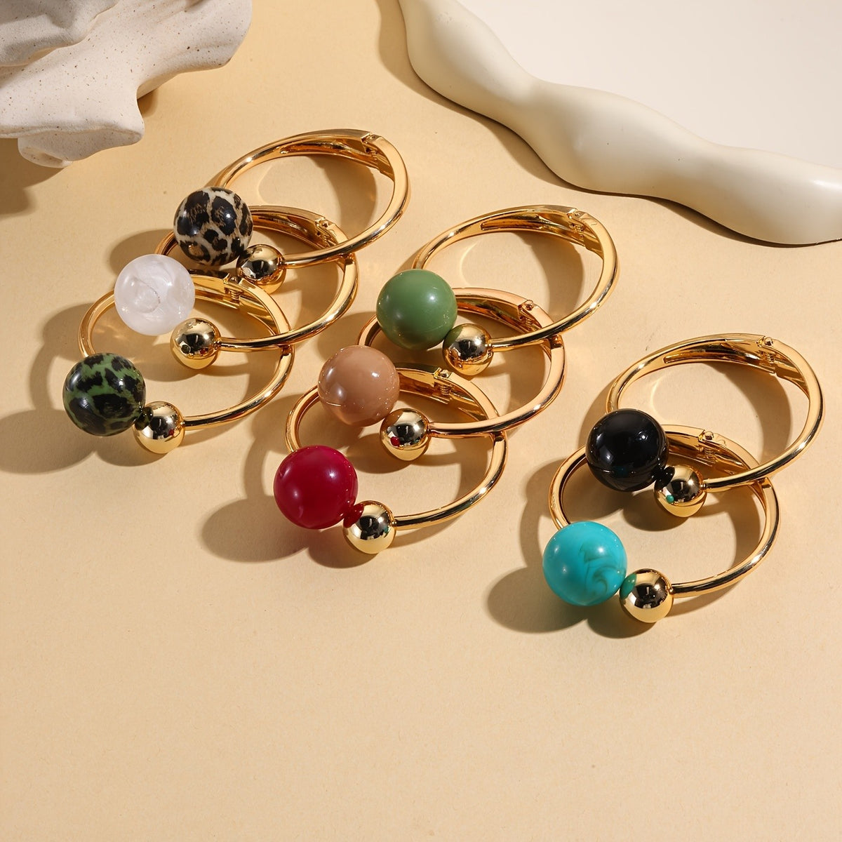 Green Sphere Open Bangle Bracelet