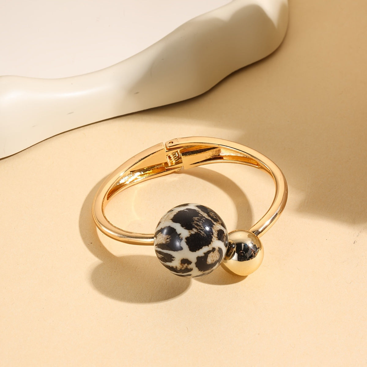 Green Sphere Open Bangle Bracelet