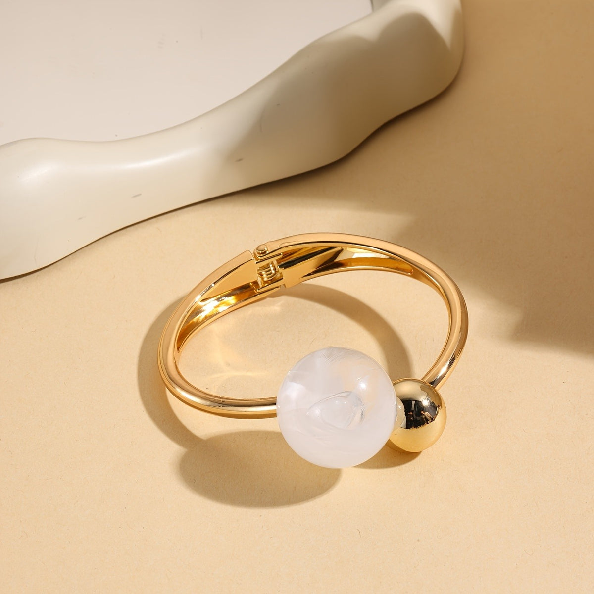 Green Sphere Open Bangle Bracelet