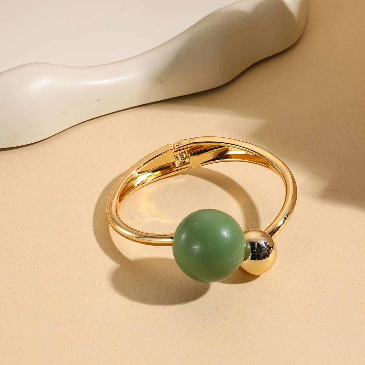 Green Sphere Open Bangle Bracelet