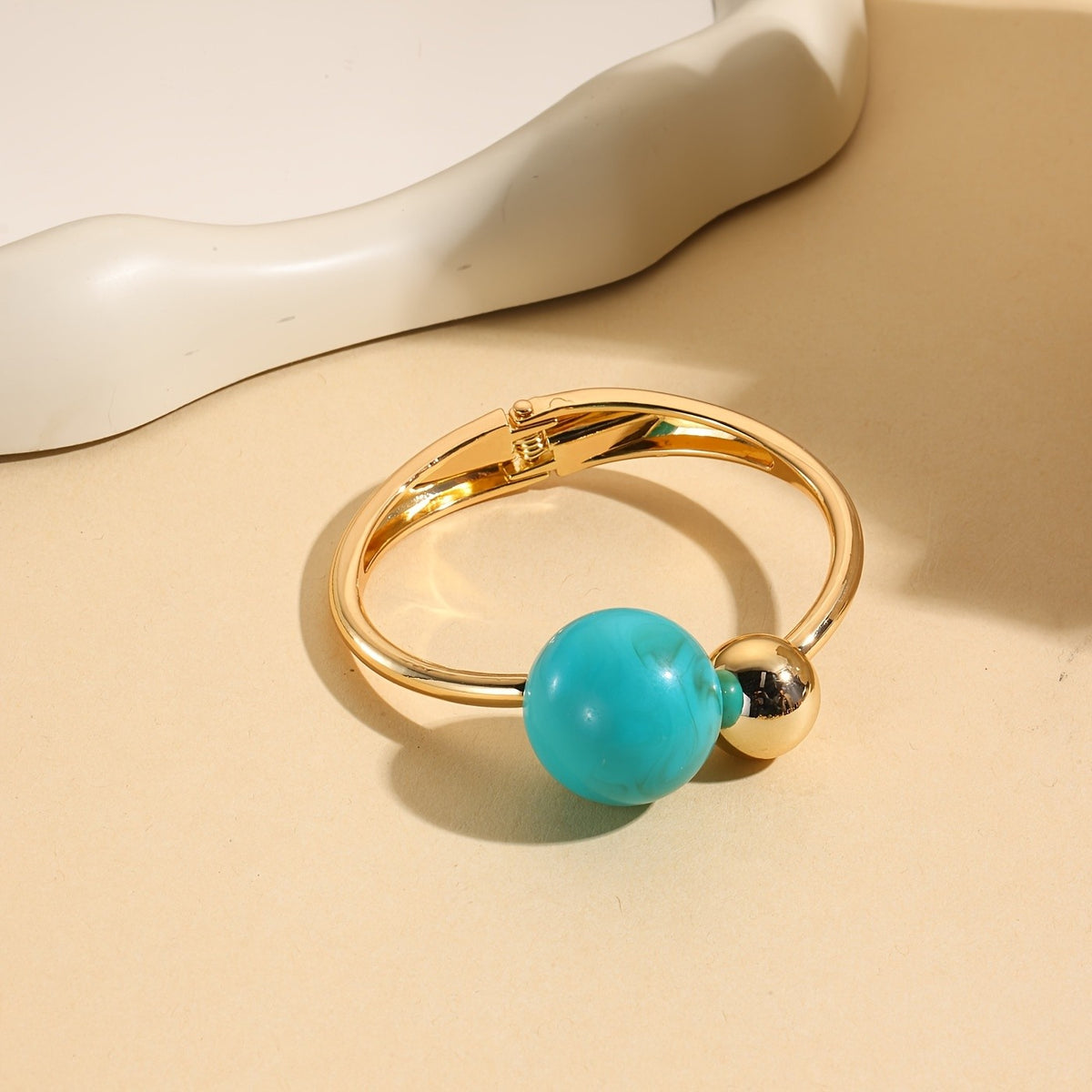 Green Sphere Open Bangle Bracelet