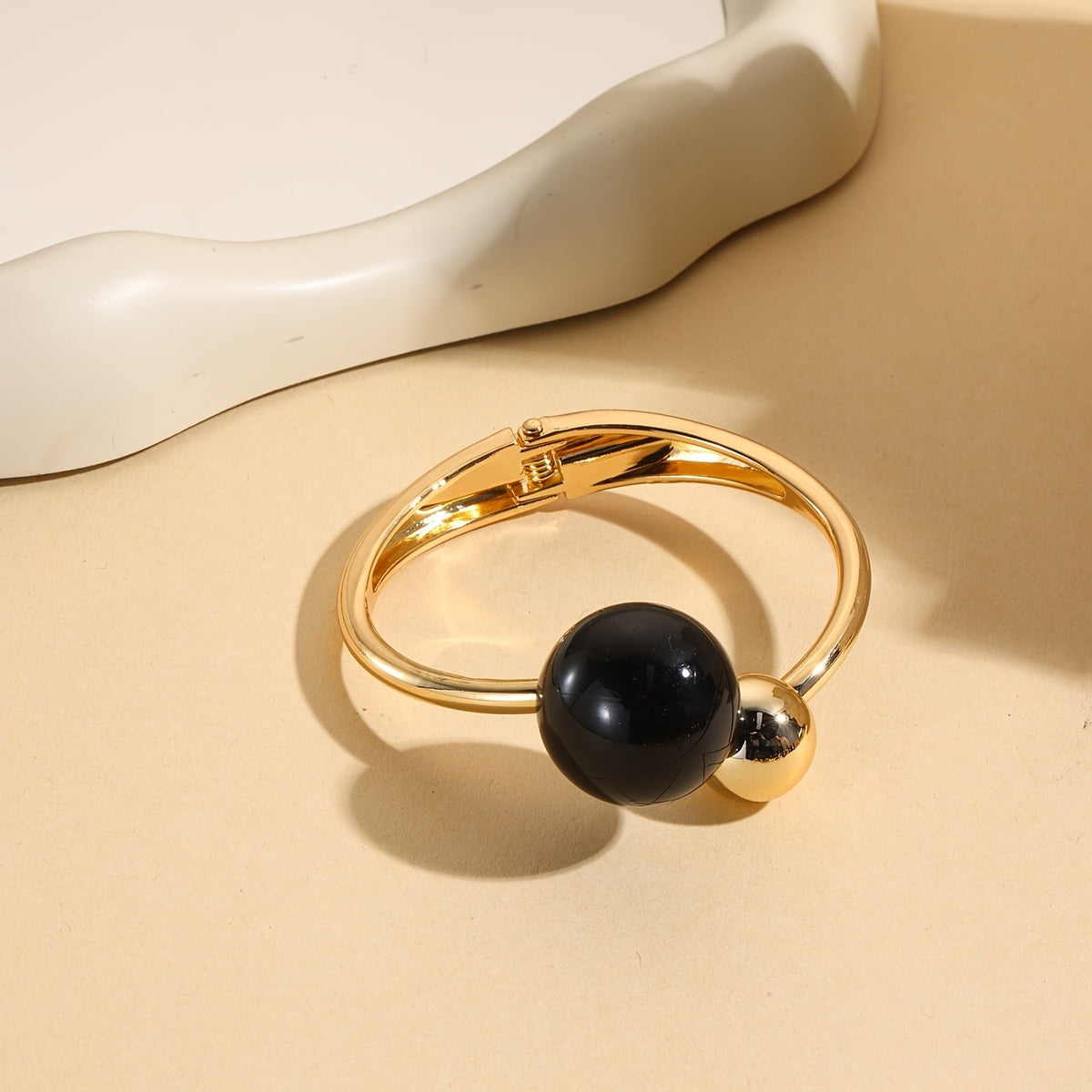 Green Sphere Open Bangle Bracelet