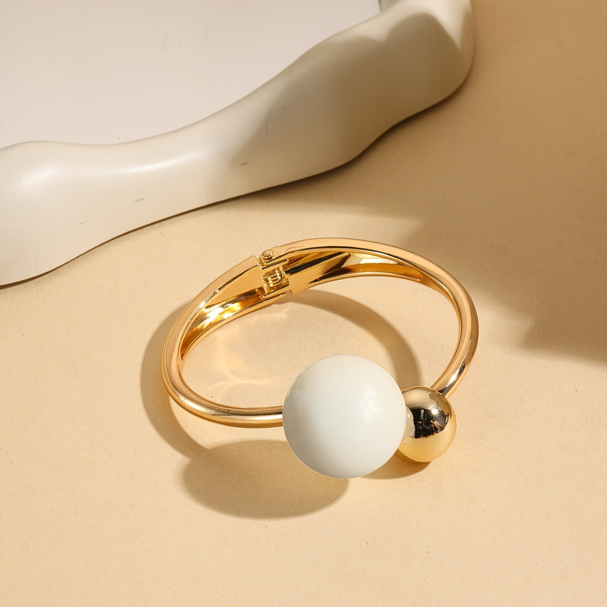 Green Sphere Open Bangle Bracelet