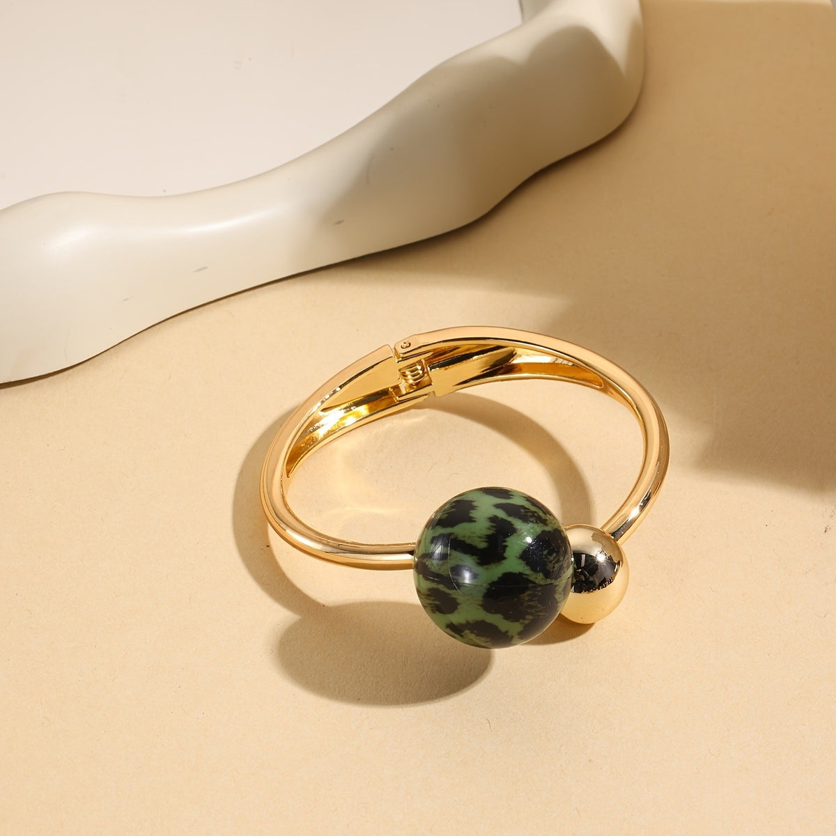 Green Sphere Open Bangle Bracelet