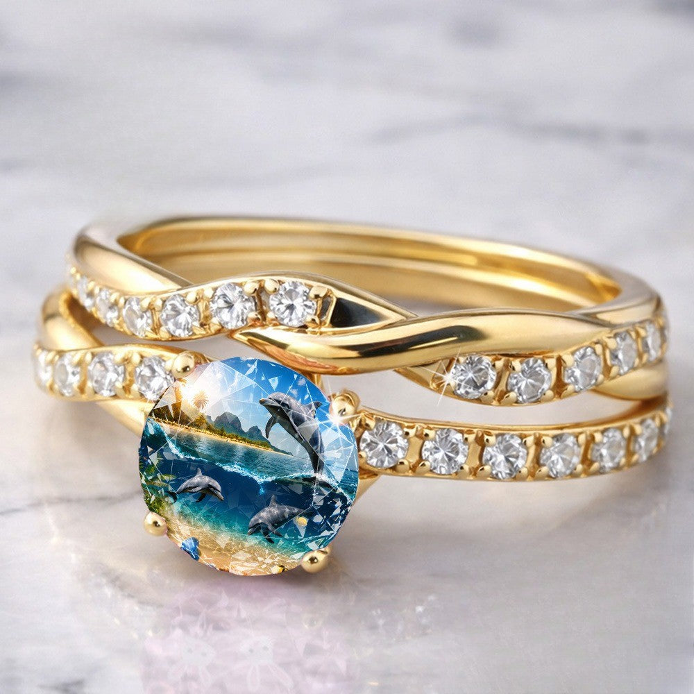 Dolphin Scene Twisted Ring