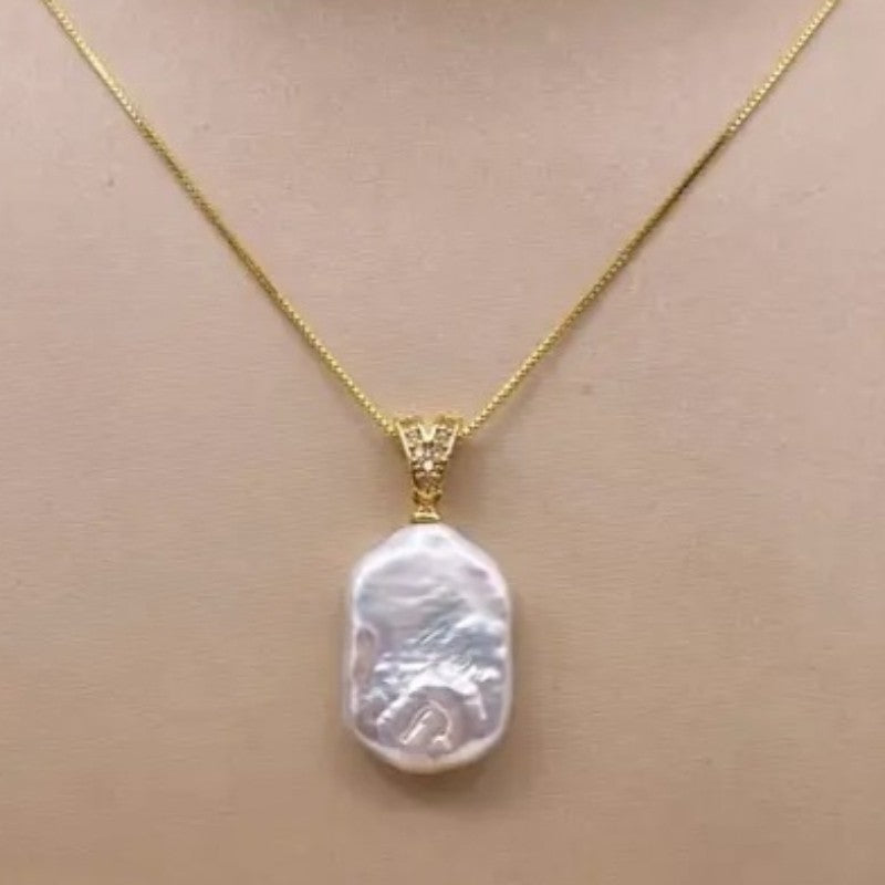 Zircon V-Clasp Baroque Pearl Necklace