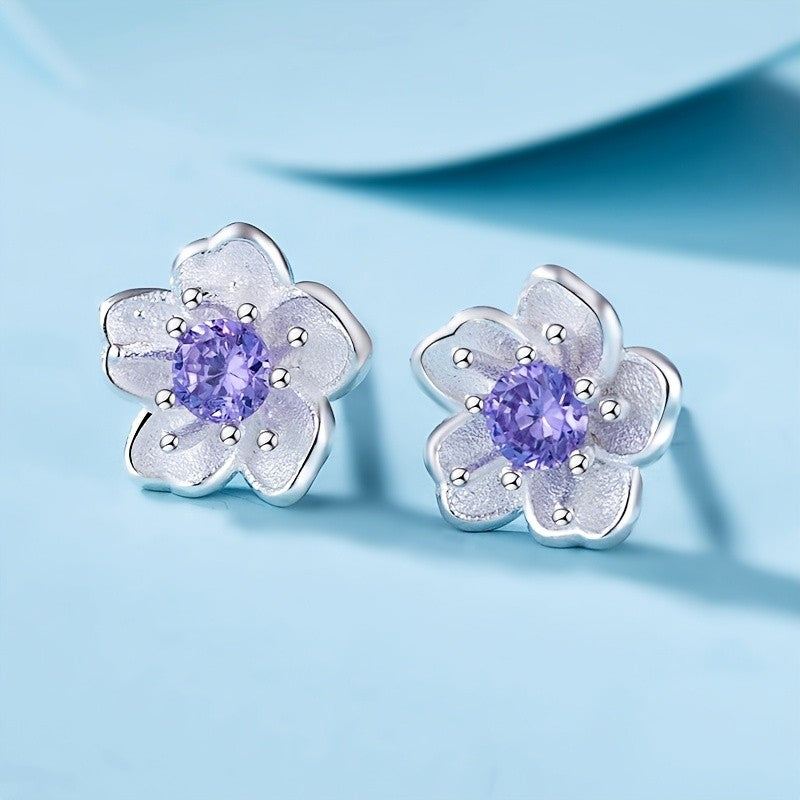 Purple Floral Zircon Stud Earrings