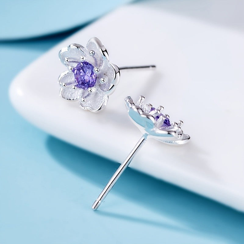 Purple Floral Zircon Stud Earrings