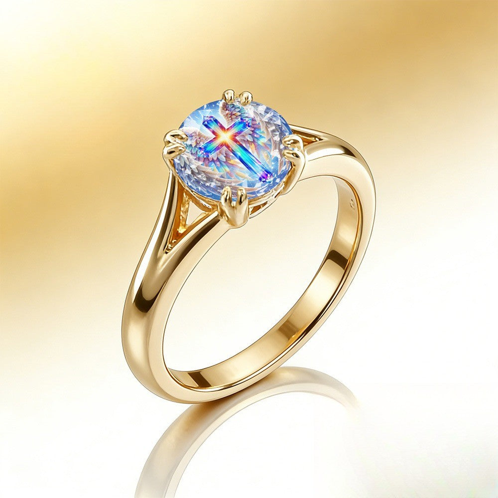 Iridescent Cross Wing Ring