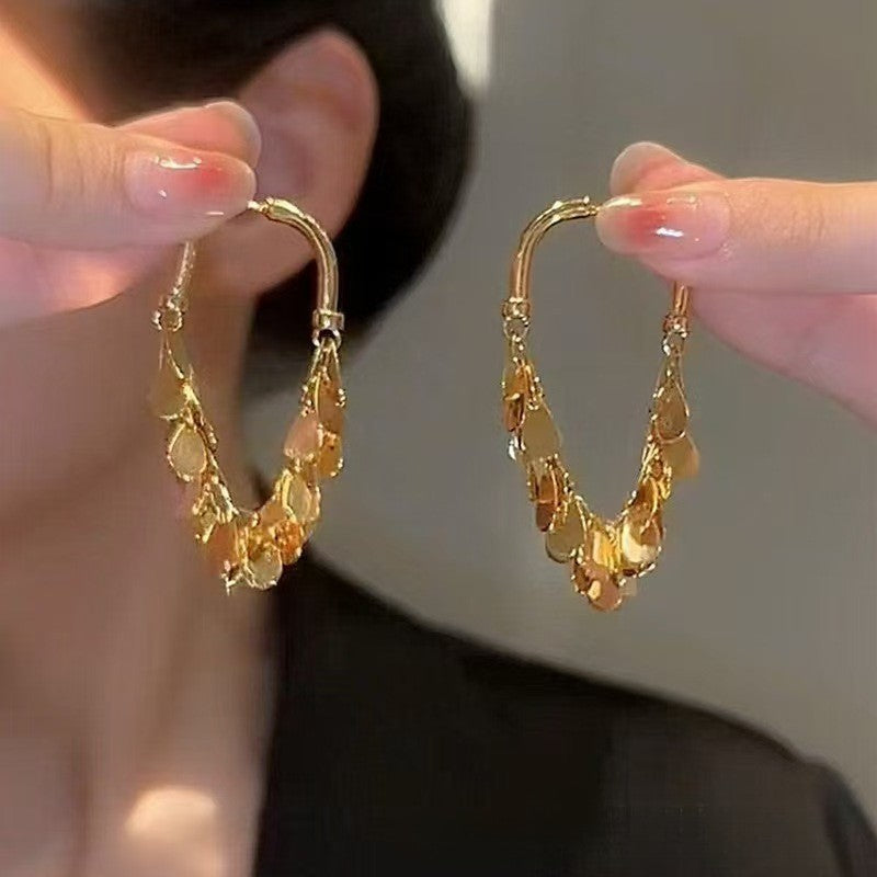 Leaf Fringe Hoop Earrings