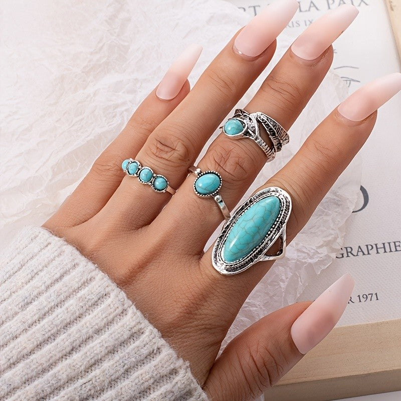 Turquoise Mixed Stone Ring Set