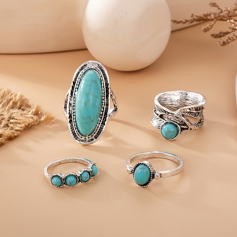 Turquoise Mixed Stone Ring Set