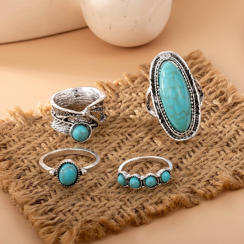 Turquoise Mixed Stone Ring Set