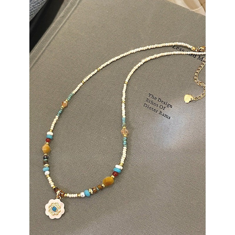 Flower Charm Beaded Necklace