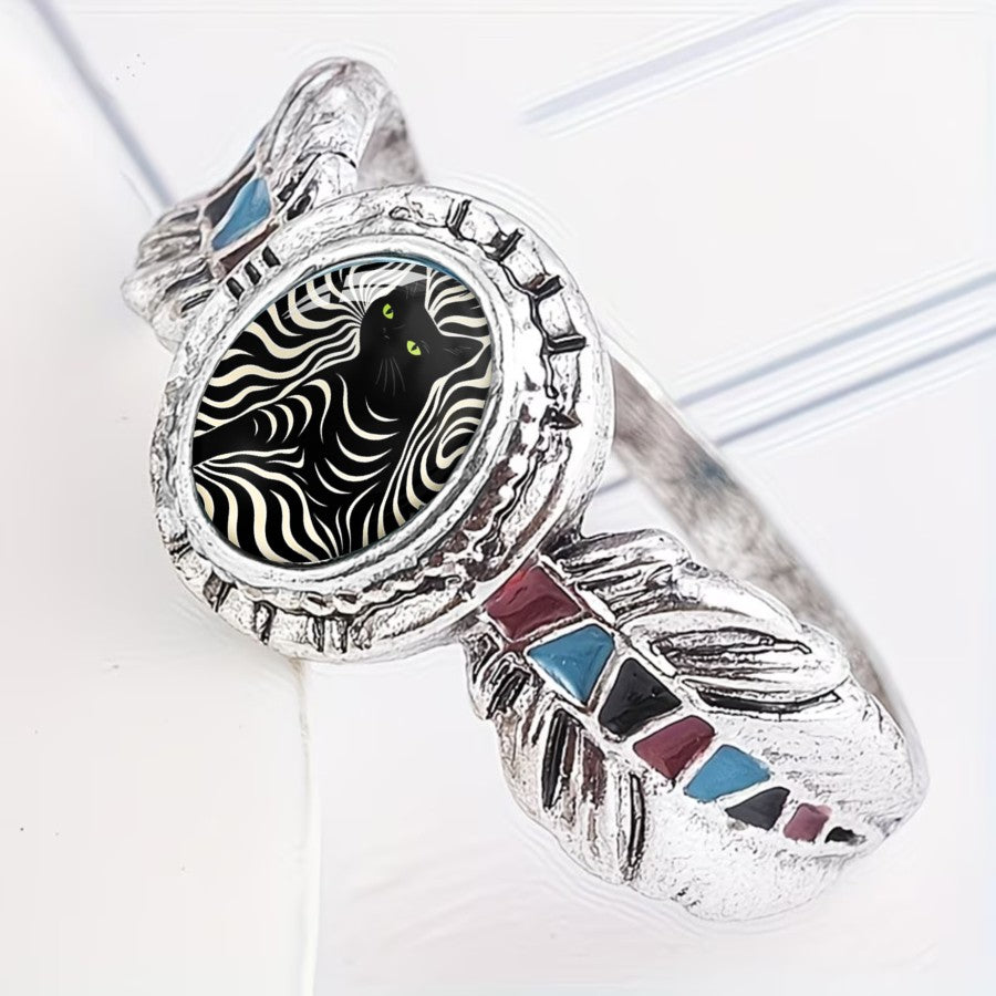 Zebra Cat Oval Ring