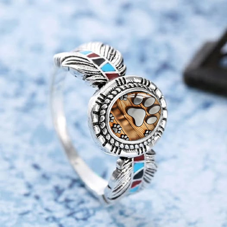 Paw Print Feather Ring