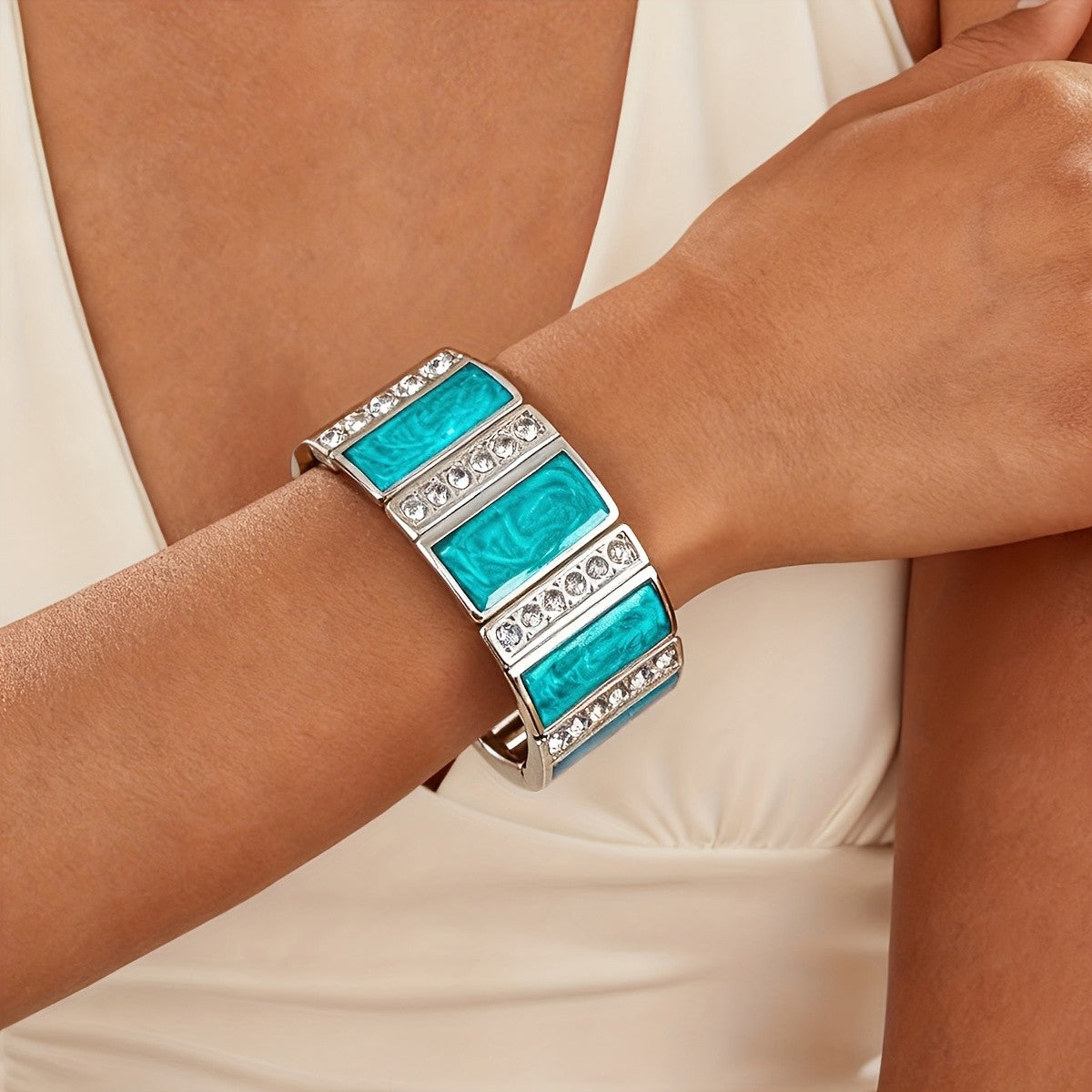 Teal Marbled Panel Bangle