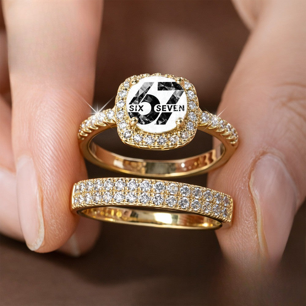 Square Crystal Number Ring Set