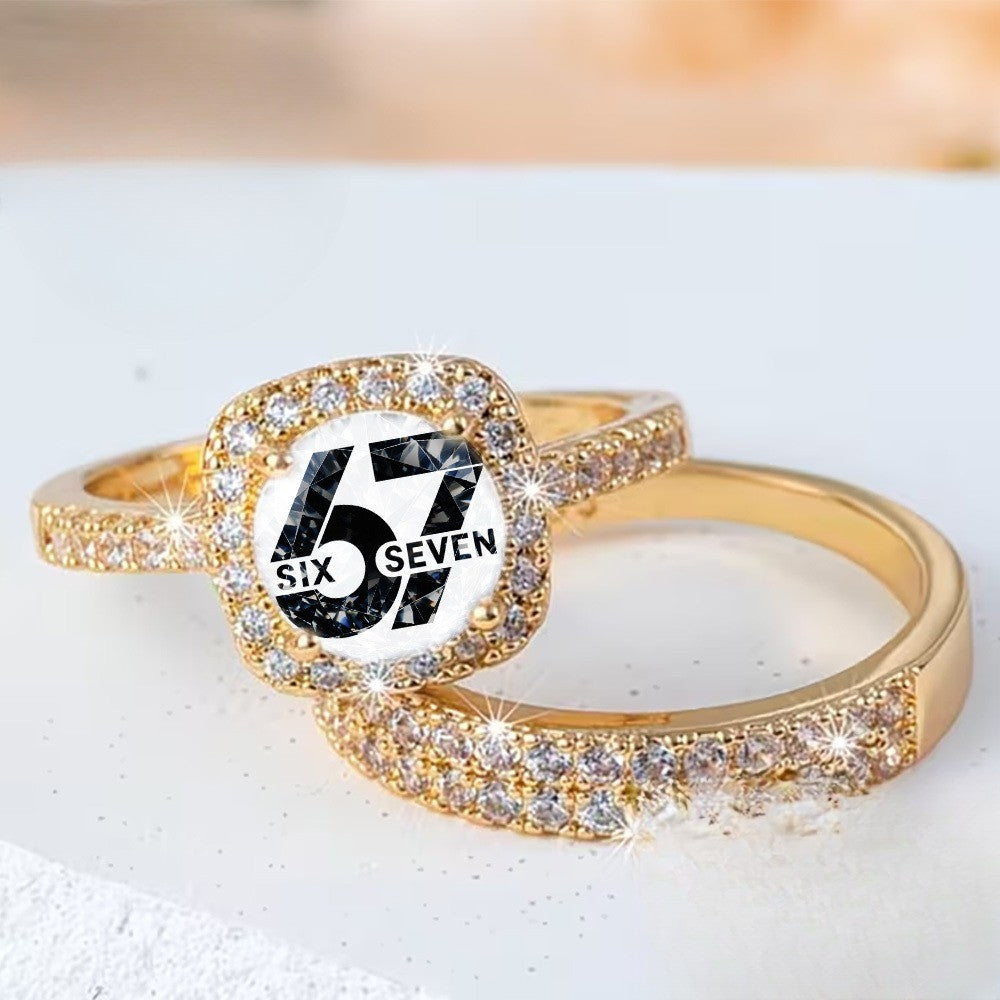 Square Crystal Number Ring Set