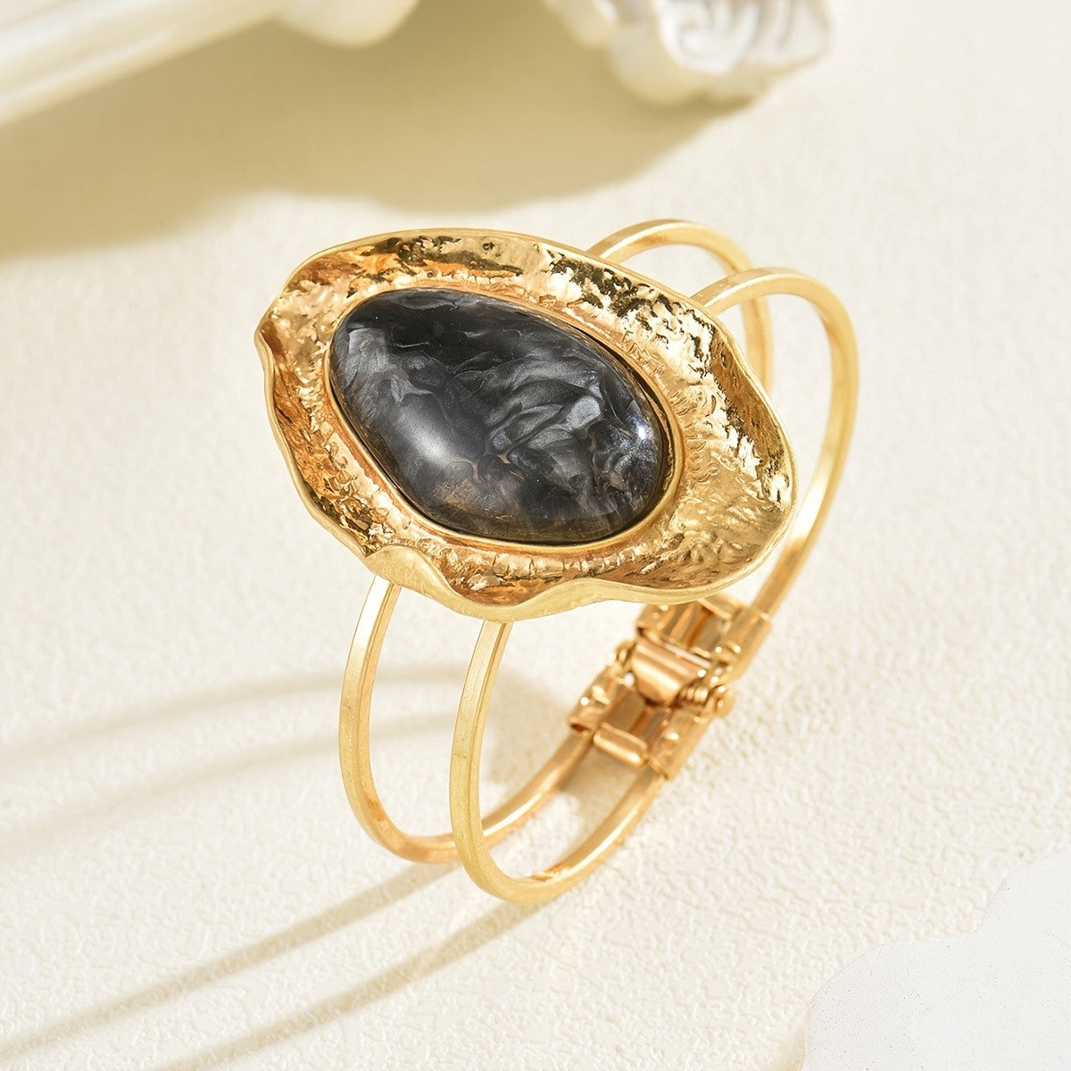 Black Stone Open Cuff Bangle