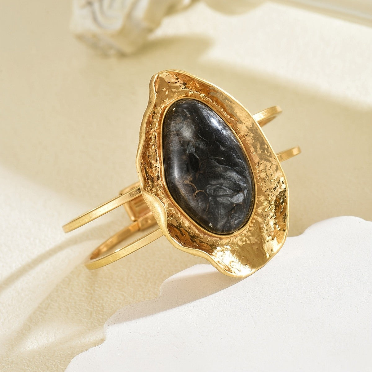 Black Stone Open Cuff Bangle