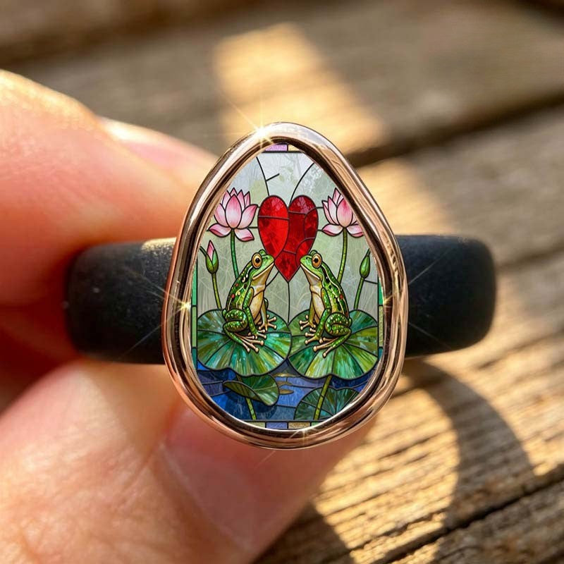 Stained Glass Frog Heart Ring