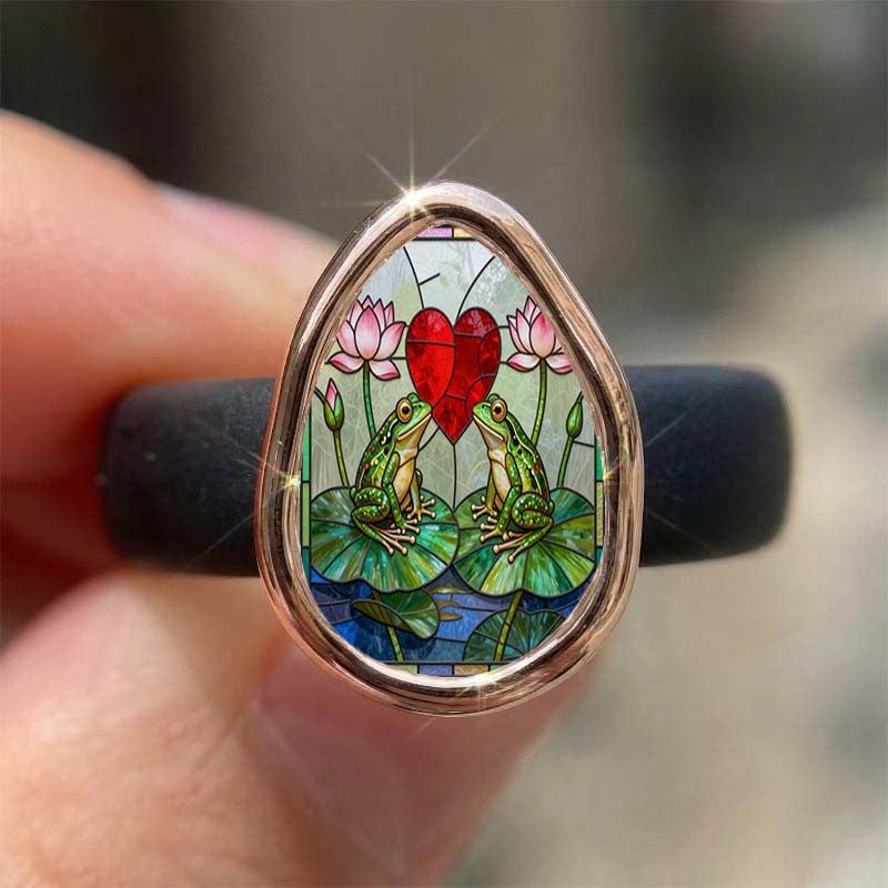 Stained Glass Frog Heart Ring