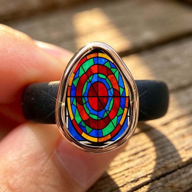 Colorful Stained Glass Teardrop Ring