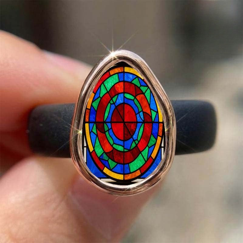 Colorful Stained Glass Teardrop Ring