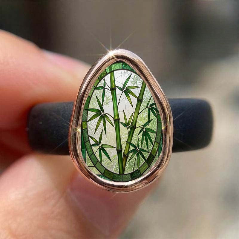 Green Bamboo Teardrop Ring