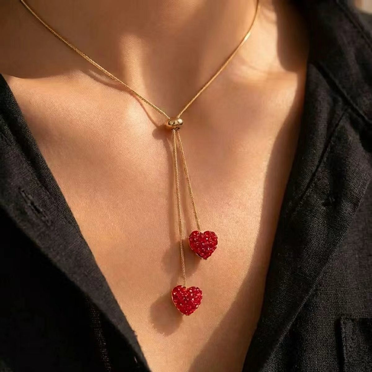 Double Pave Heart Y-Necklace