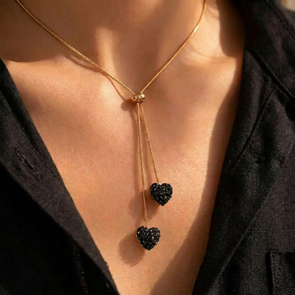 Double Pave Heart Y-Necklace