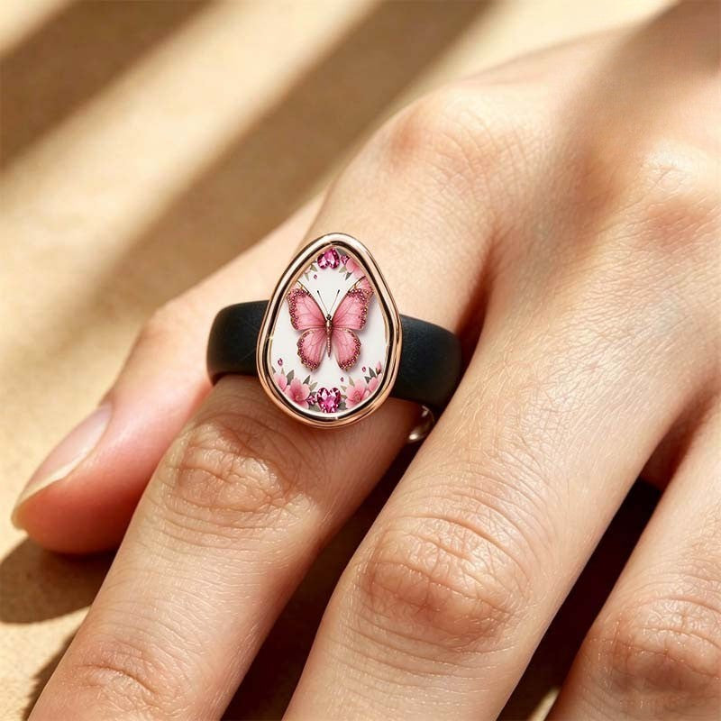 Pink Butterfly Teardrop Ring