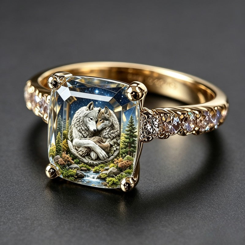 Cuddling Wolves Square Ring
