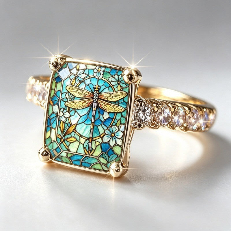 Stained Glass Dragonfly Ring