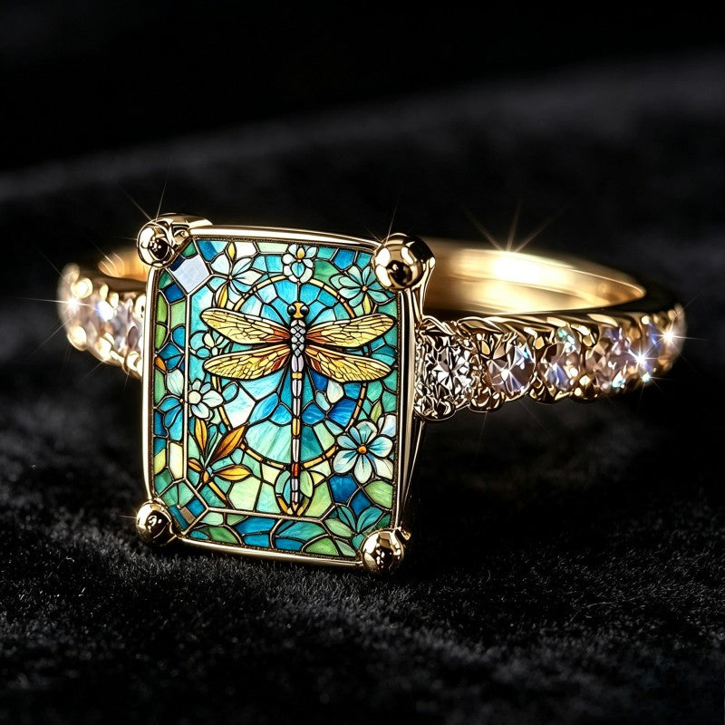 Stained Glass Dragonfly Ring