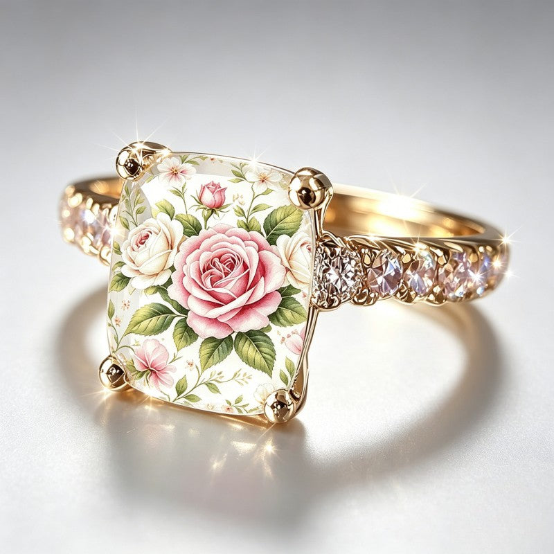 Pink Rose Garden Square Ring