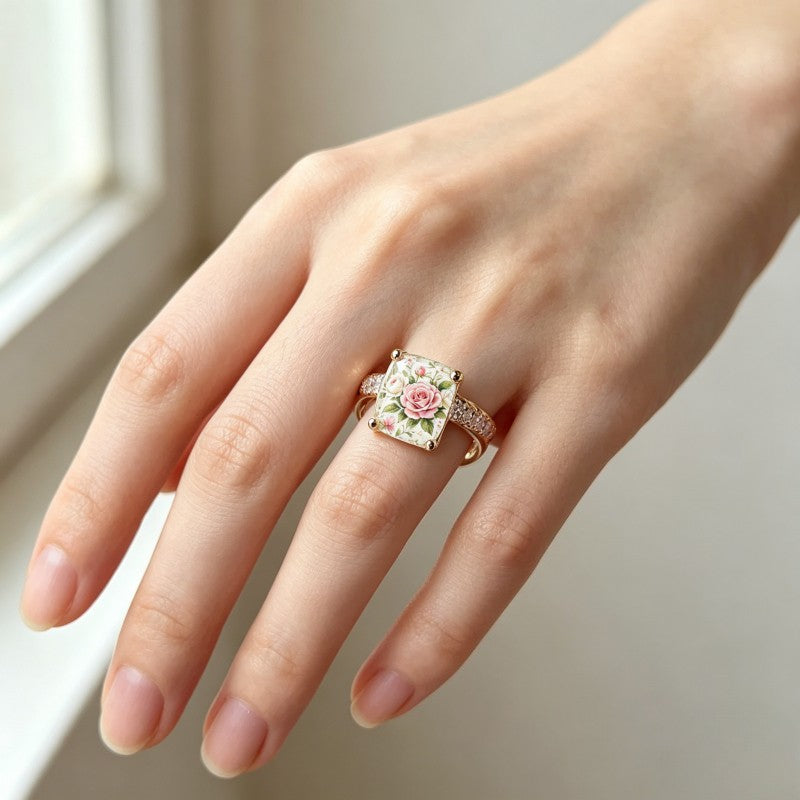 Pink Rose Garden Square Ring