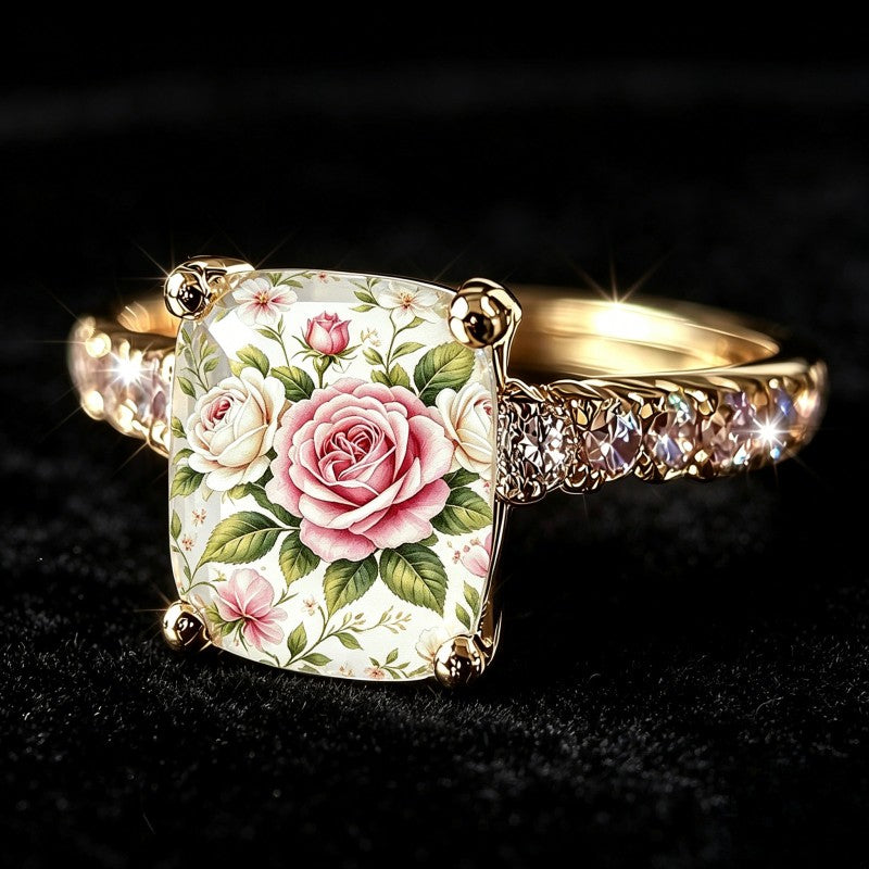 Pink Rose Garden Square Ring