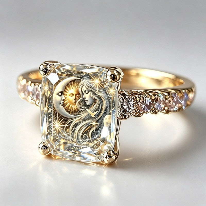 Sun and Moon Goddess Square Ring