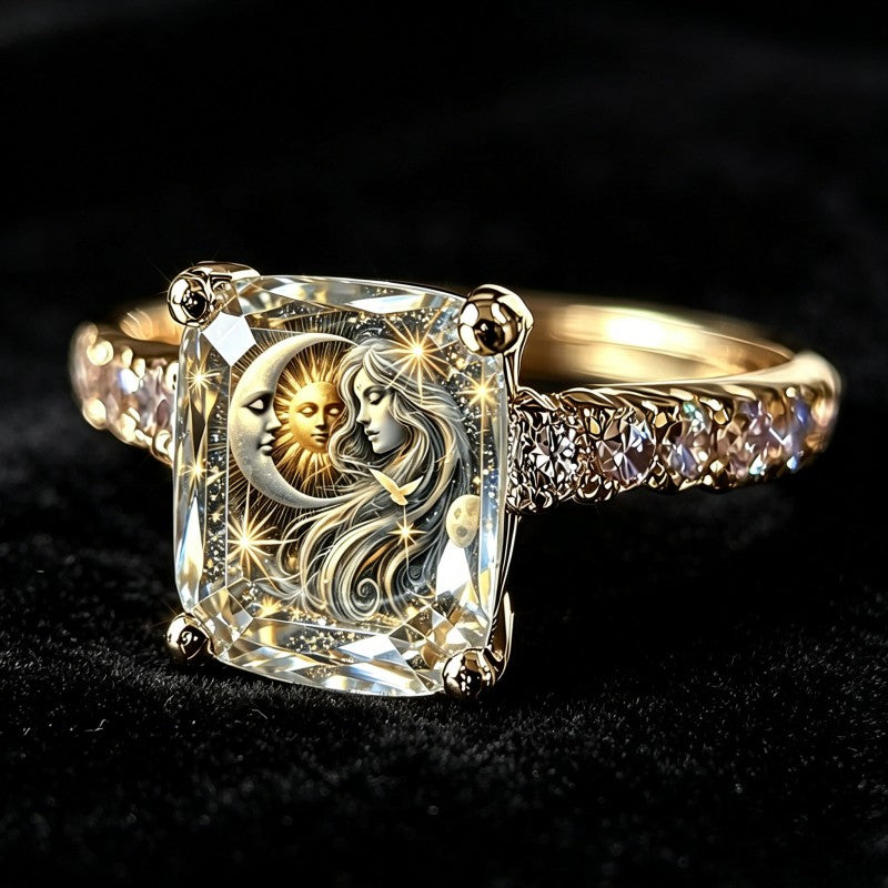 Sun and Moon Goddess Square Ring