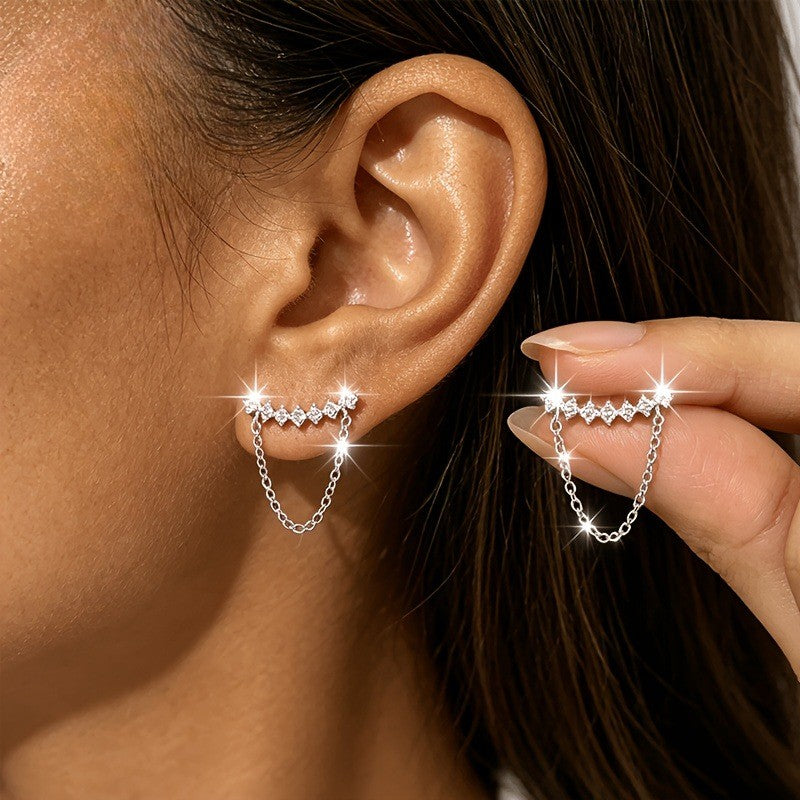 Zircon Bar Chain Drop Earrings