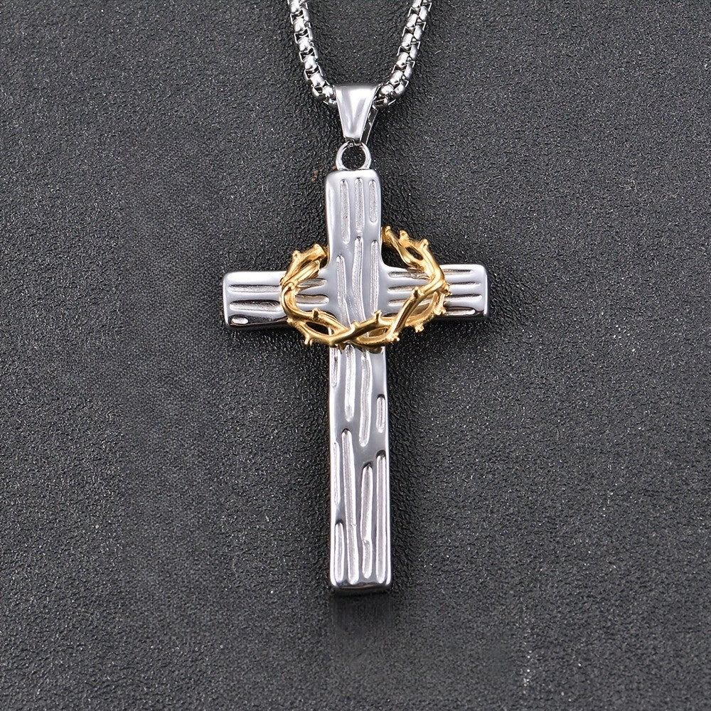 Black Cross & Gold Wreath Necklace