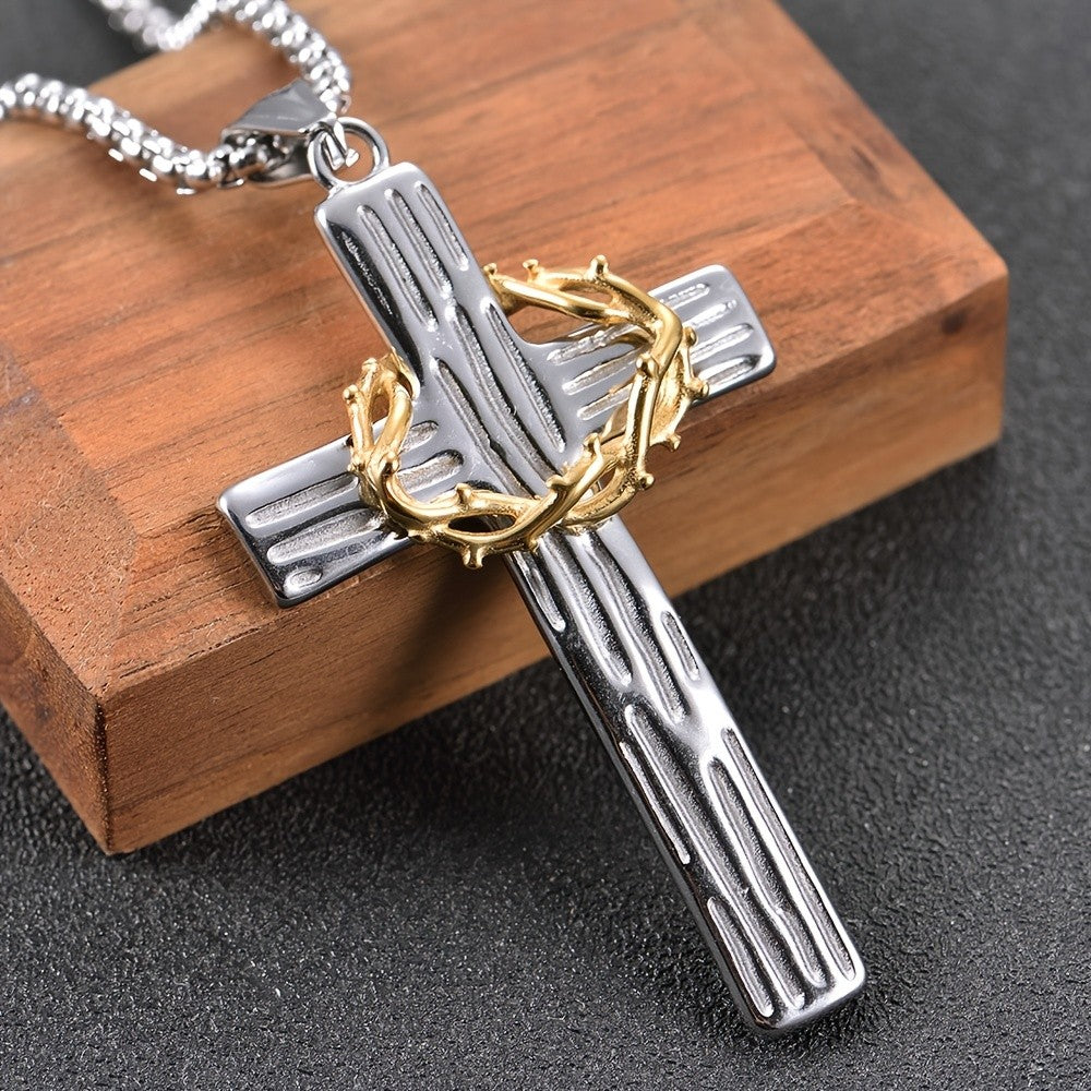 Black Cross & Gold Wreath Necklace