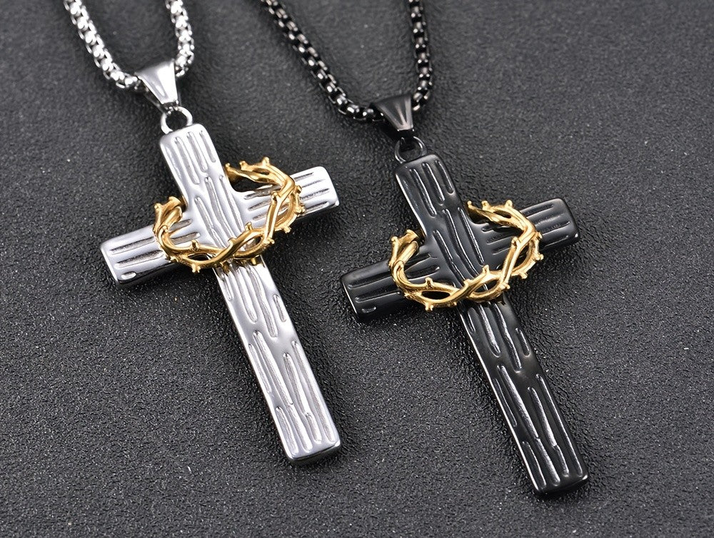 Black Cross & Gold Wreath Necklace