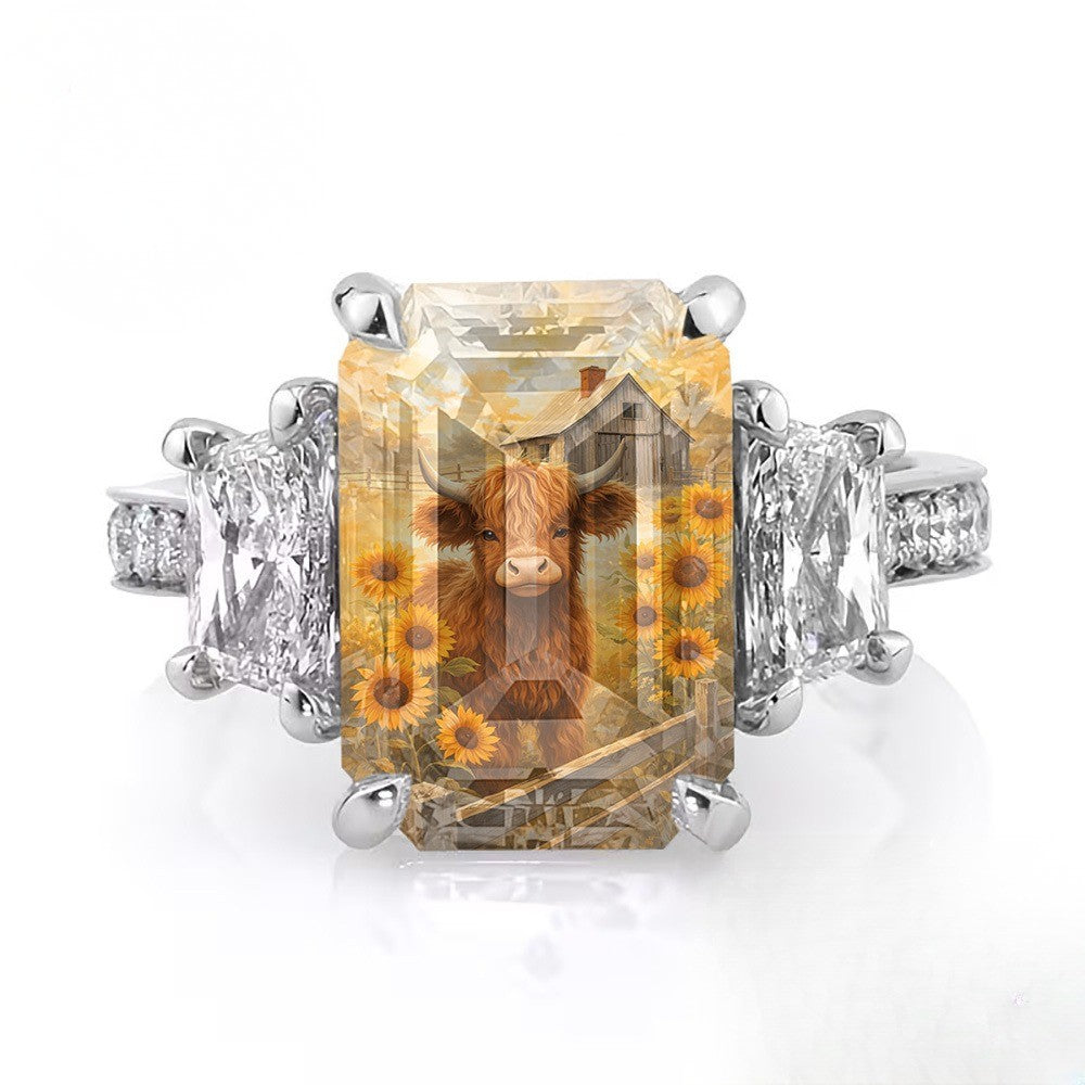 Highland Cow & Sunflower Ring